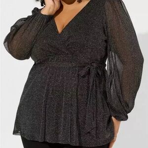 Torrid Knit Glitter Lurex Surplice Peplum Top